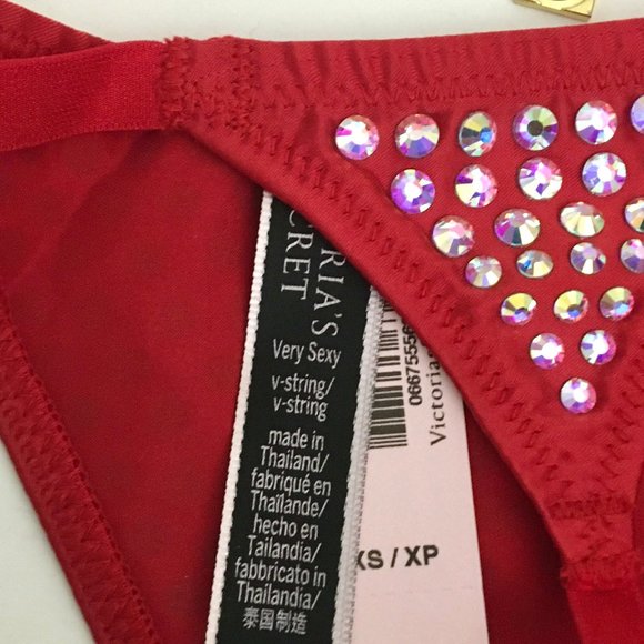 VS Rhinestone V-String Thong Panty RED HOT - Picture 11 of 11